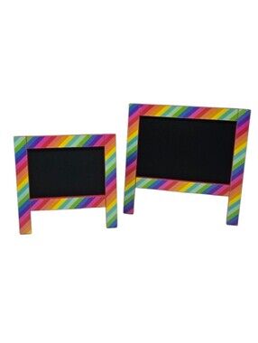 2 NEW Tabletop Chalkboard Easel Blackboards Message Boards MDF Wood Rainbow Trim